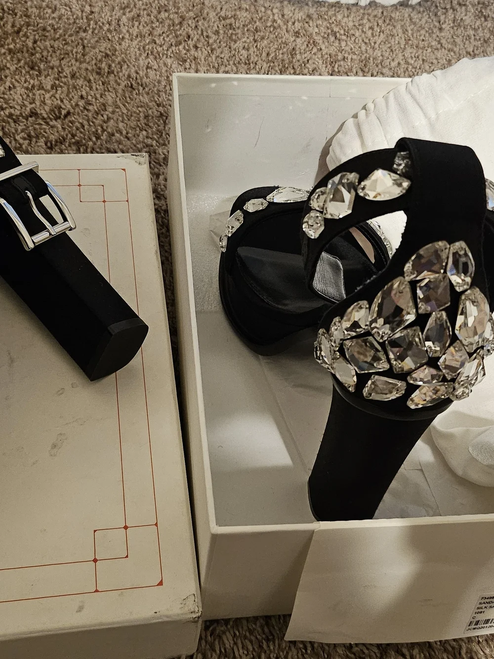 Alexander McQueen Black Crystal-Embellished Block Heel Sandals